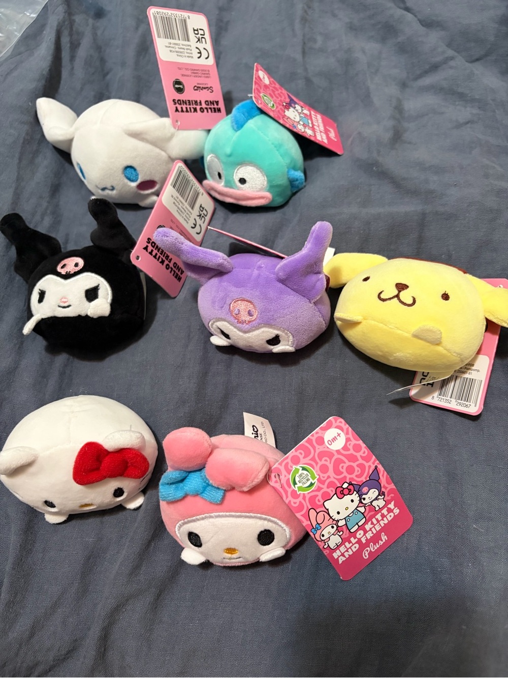 Sanrio Mini Plush Set - White, Pink, Purple, Yellow, Black, Blue, Teal